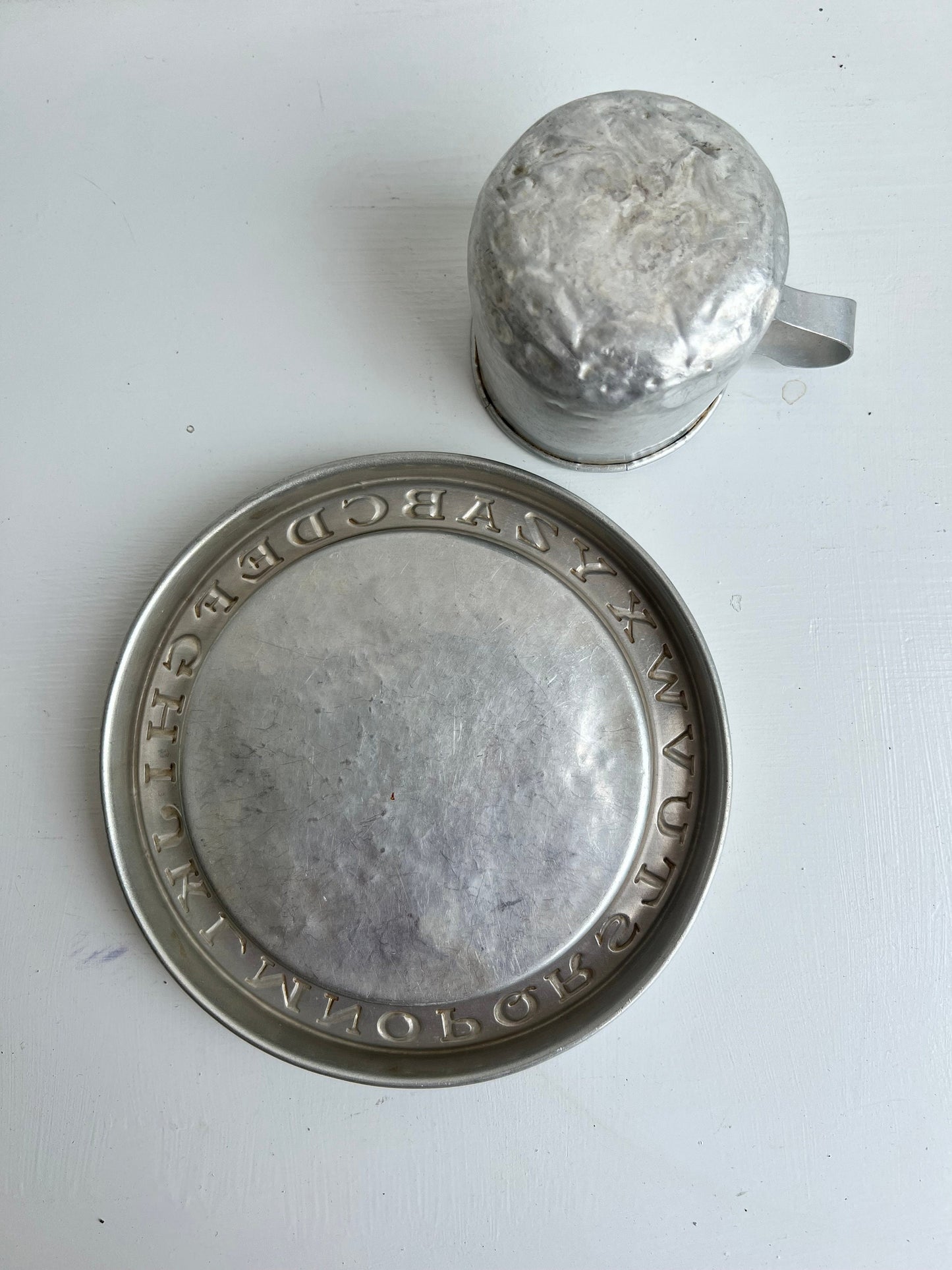 Vintage Aluminum Baby Alphabet Plate & Cup 6” | Vintage Baby, Vintage Nursery, Vintage Alphabet Dish