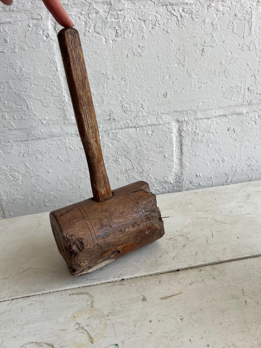 Vintage Wooden Mallet | Rustic Farmhouse Decor | 13" Primitive Wooden Mallet | Old Primitive Decor