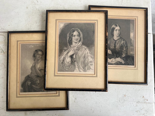Antique W.H. MOTE framed portrait prints {three included} featuring: Isabel, Lucy, Frances portraits | Vintage Art, Antique Portrait