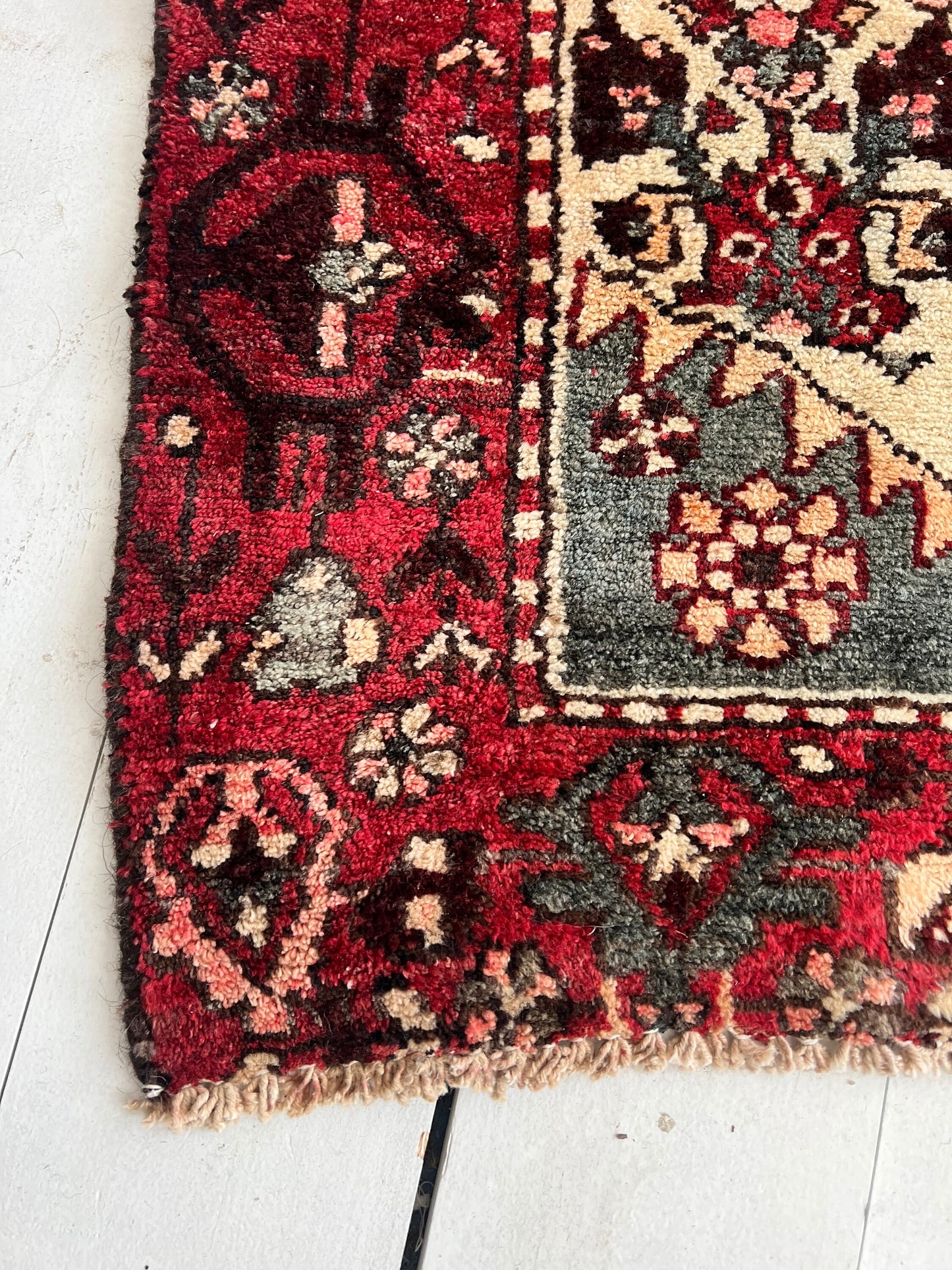 Vintage Oriental Rug 3.7'x9', Handmade, Burgundy, Blue Rug Pattern, Oriental rug Runner, Boho Runner, Hallway Rug, Kitchen Rug