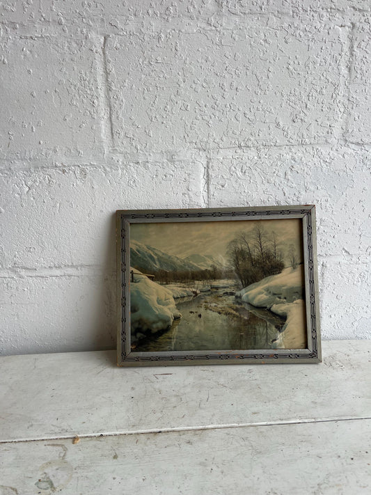 Vintage Winter Scene Wall Art Print, Framed | Vintage Antique Art Piece, "Winter Scene" by Peder Mork Monsted, Danish landscape painter,