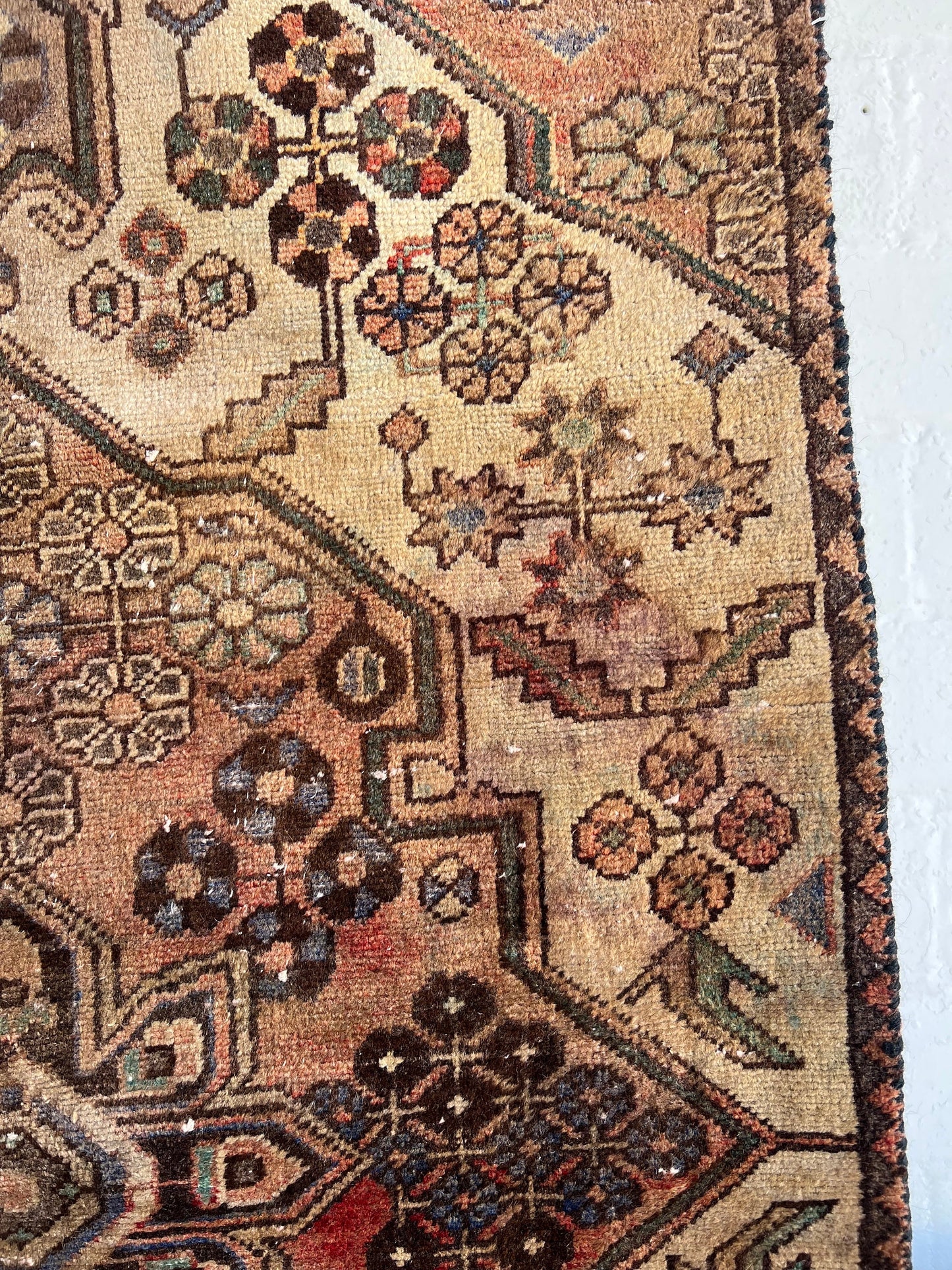 Vintage Oriental Rug 2.9’x4.7', Handmade, Muted Brown & Cream Geometric Pattern, Oriental rug Runner, Boho Runner, Hallway Rug, Kitchen Rug
