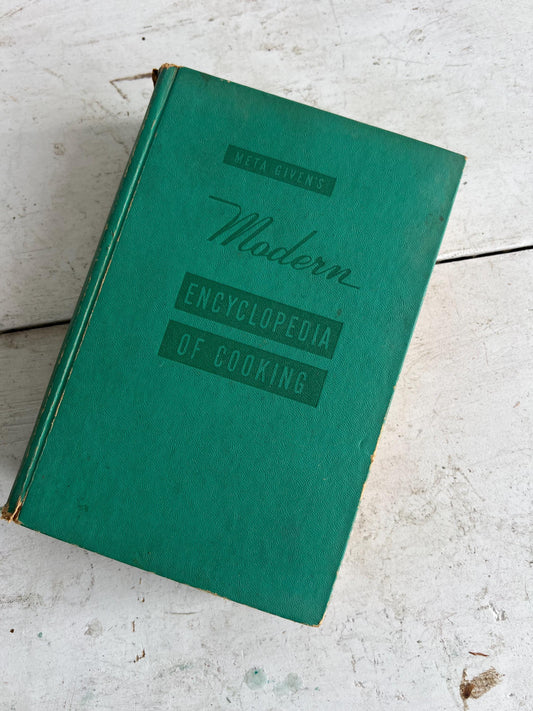 VINTAGE encyclopedia of cooking book | vintage green, turquoise book for shelf, table styling, decor with old books, vintage cookbook
