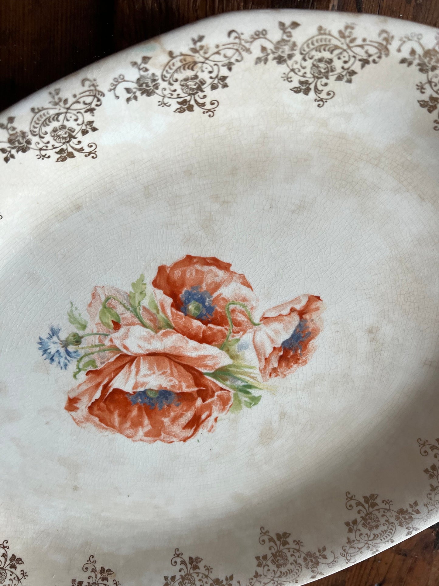 Vintage Homer Laughlin Floral & Gold Platter  | Large 15" Antique Platter
