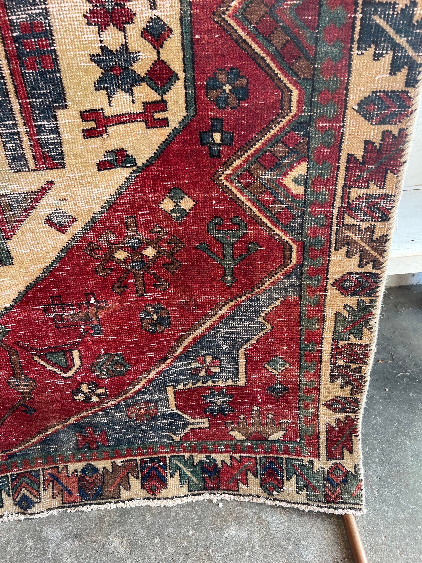 Vintage Oriental Rug 4.10x6.9', Handmade Burgundy, Cream & Blue  Pattern, Oriental rug Runner, Boho Runner, Hallway Rug, Kitchen Rug