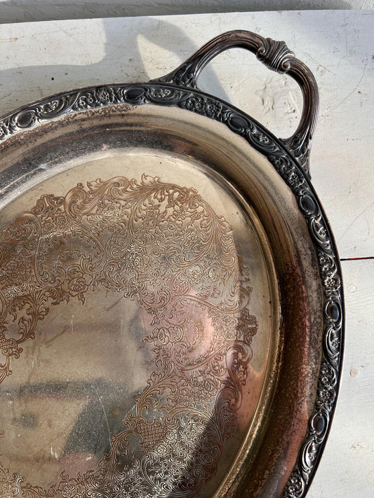 Vintage WM Rogers & Son Silver Plated Tray, Victorian Rose 1981 | Silver Tray, Silver Plater, Vintage Home Decor, Large 24" Silver Platter