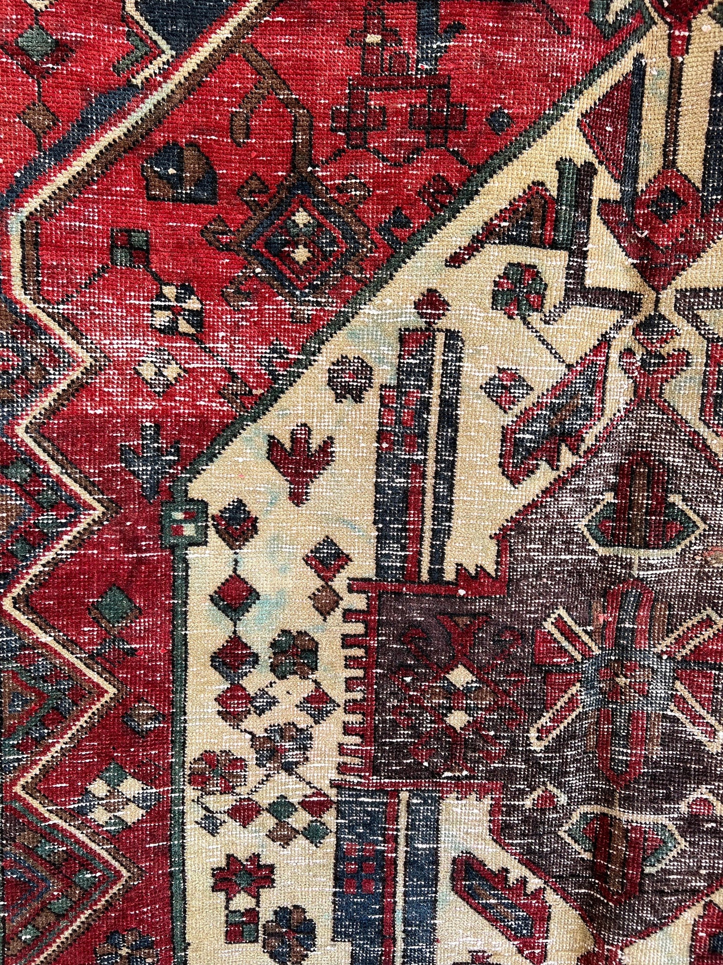 Vintage Oriental Rug 4.10x6.9', Handmade Burgundy, Cream & Blue  Pattern, Oriental rug Runner, Boho Runner, Hallway Rug, Kitchen Rug