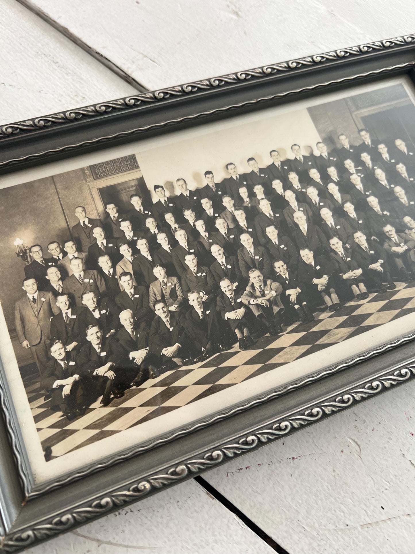 Vintage Framed Group Photo of Gentlemen, 11.5" | Unmarked, Wooden Frame, Vintage Man Cave, Vintage Picture Gallery Wall
