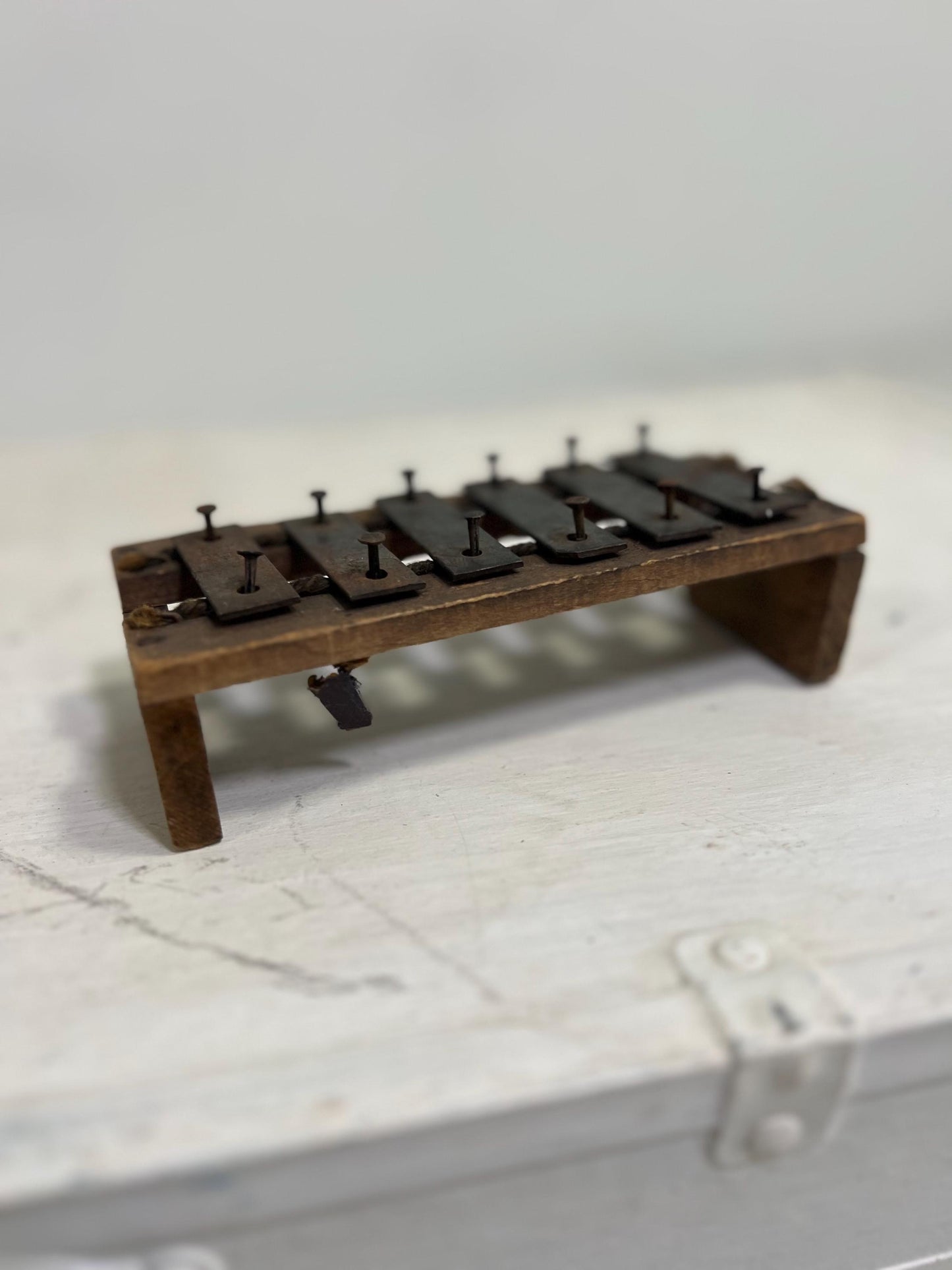 Antique Childs Xylophone, 6.5" Old Metal & Wood Kids Music Toy, Old Instrument, Childs