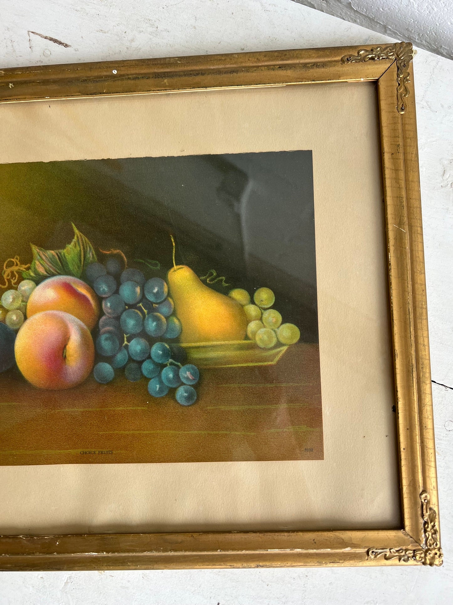 Antique Fruit Still Life Chromolithograph, by James Lee, Vintage Fruit Art, Antique Art, Framed 17.5" x 13.5"