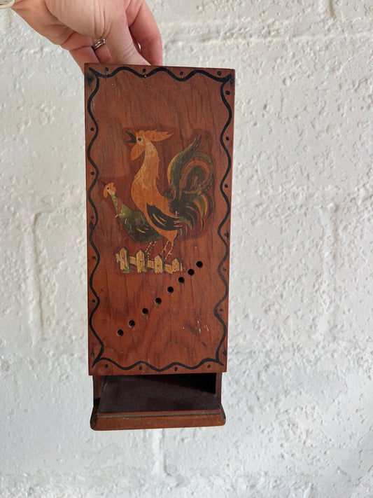 Vintage Wooden Rooster Match Holder, Rustic Home Decor, Vintage Farm Decor