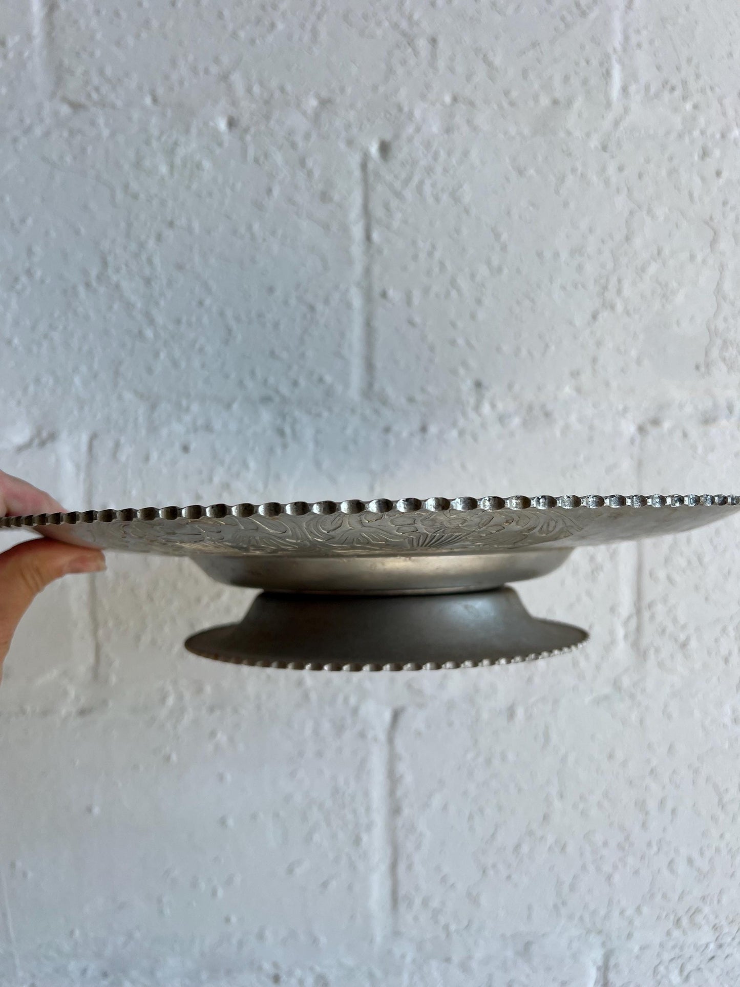 Vintage Aluminum Embossed Lazy Susan 14", LA Silver Co. | Vintage Platter, Vintage Cake Stand, Tray, Vintage Kitchenware, Aluminum