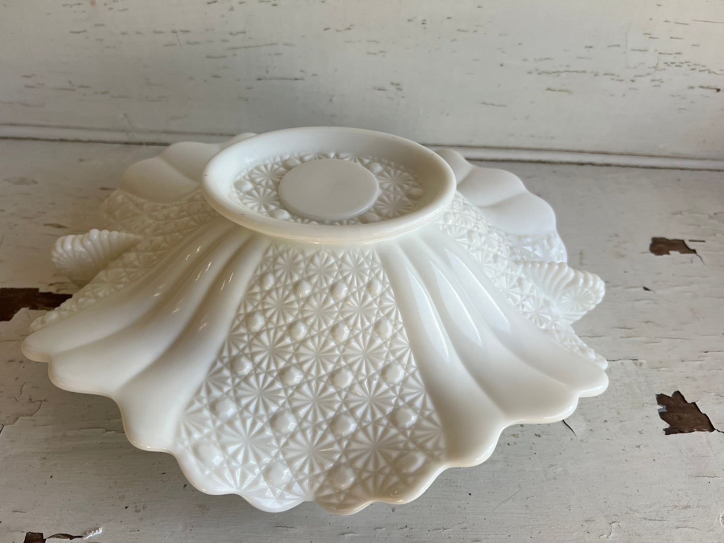 Vintage Fenton Milk Glass Serving Bowl | 12" Daisy Button Milk Glass Design | Vintage Serving Dish | Vintage Milk Glass