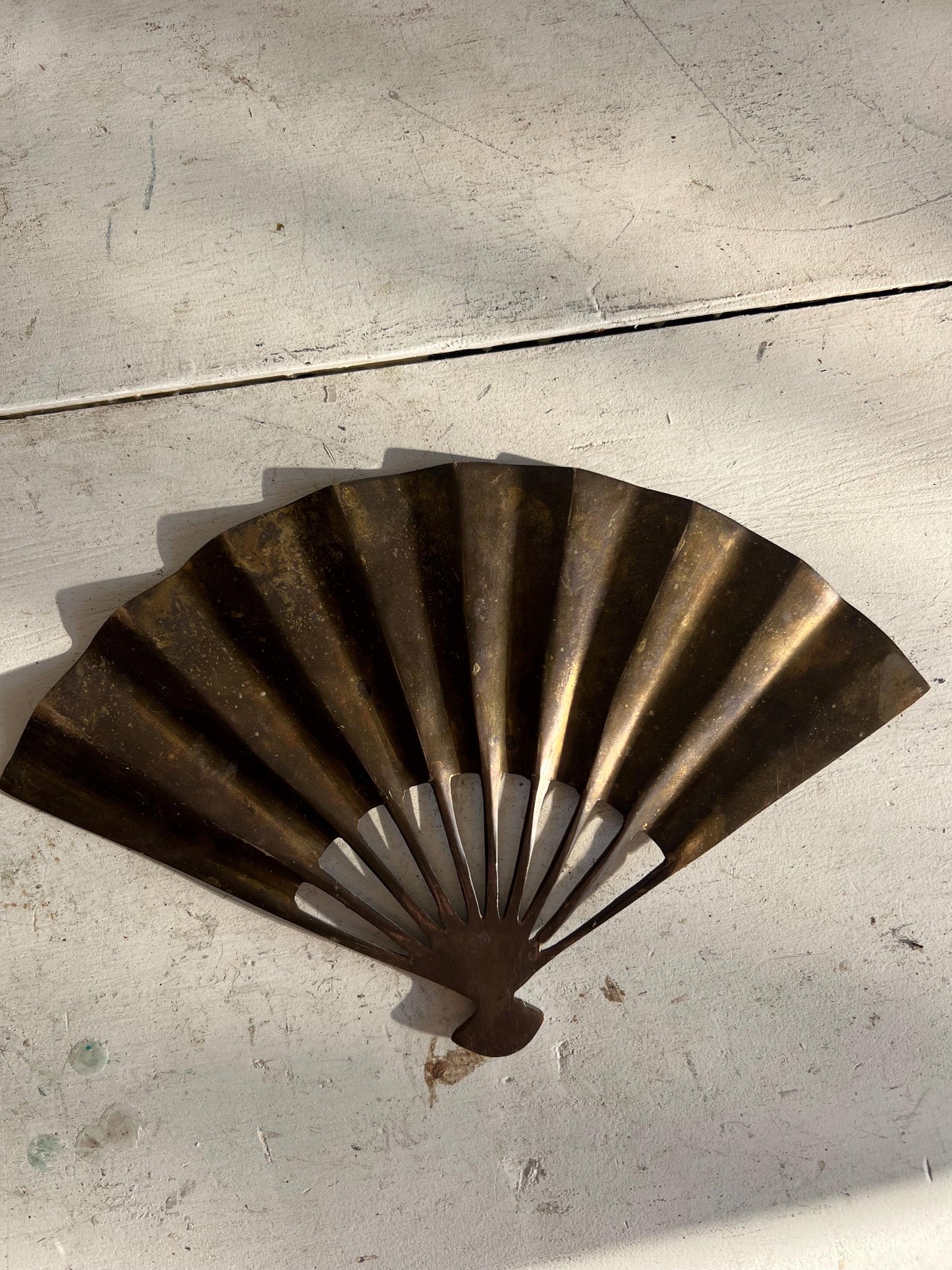Vintage Brass Asian Fan, Brass Wall Art, Phoenix Rising Detail, Vintage Brass Animal, Brass Patina Wall Art