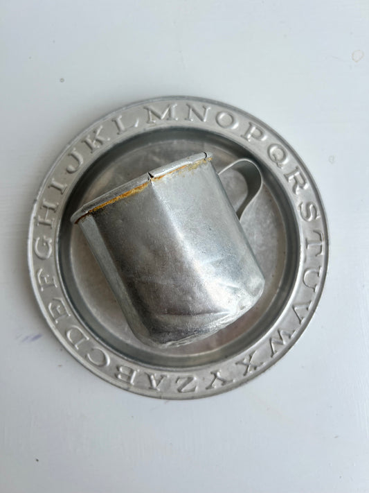 Vintage Aluminum Baby Alphabet Plate & Cup 6” | Vintage Baby, Vintage Nursery, Vintage Alphabet Dish