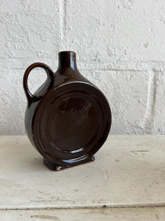Vintage Old Pottery Brown Jug, Pottery Canteen, Farmhouse Decor, Old Jug