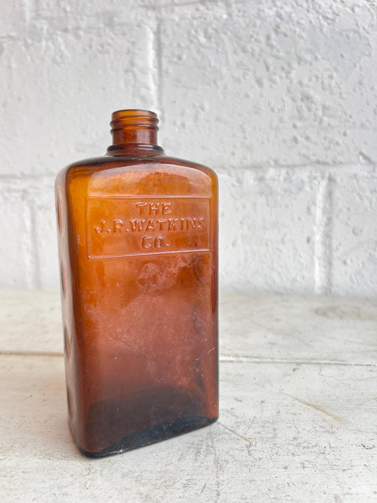Vintage JR Watkins Amber Apothecary Bottle, Old Bottle Glass, Old Amber Bottle, Old Apothecary Decor, Vintage Amber Home Decor