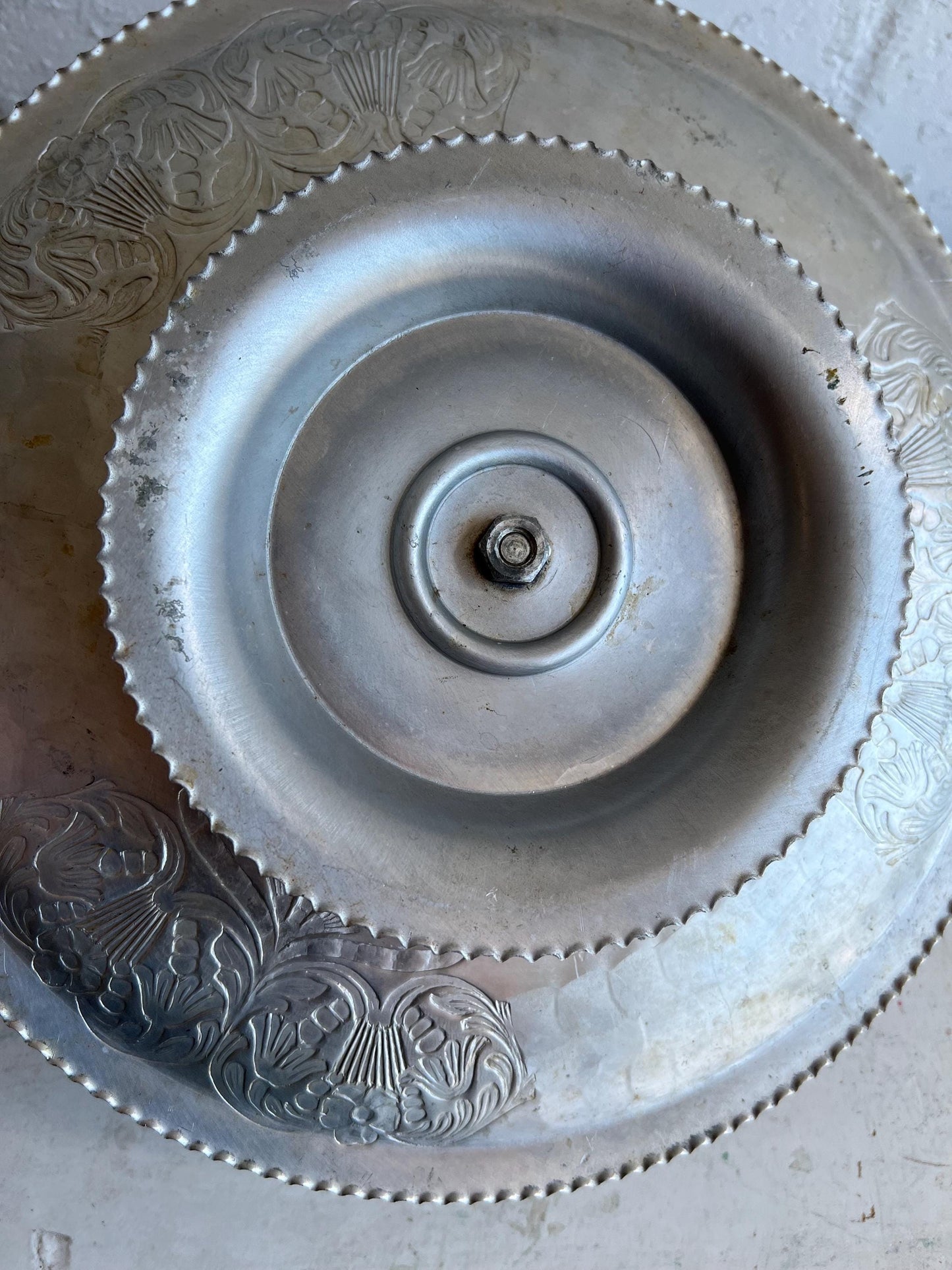 Vintage Aluminum Embossed Lazy Susan 14", LA Silver Co. | Vintage Platter, Vintage Cake Stand, Tray, Vintage Kitchenware, Aluminum