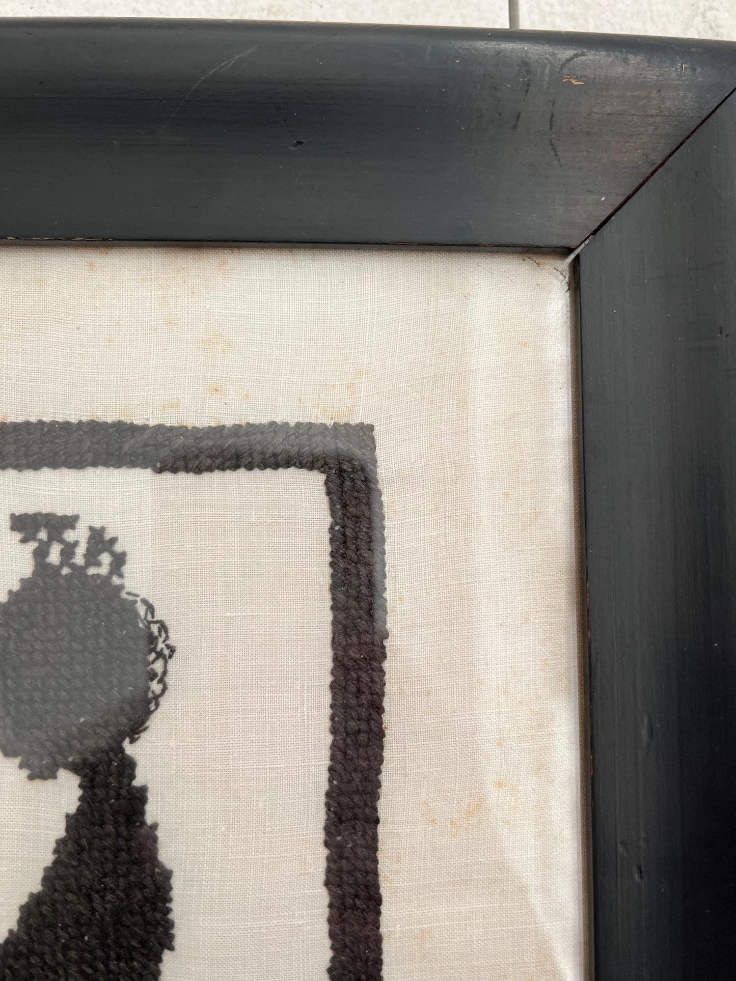 Vintage Hand-Stitched Silhouette Girl + Piano | 11" Antique Cross Stitched, Needlepoint Silhouette, Needlework Vintage, Primitive Needlework