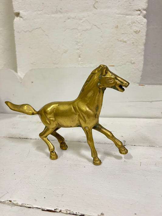 Vintage Brass Horse, 6" Tall, Vintage Brass Animal, Vintage Horse Figurine, Brass, Patina
