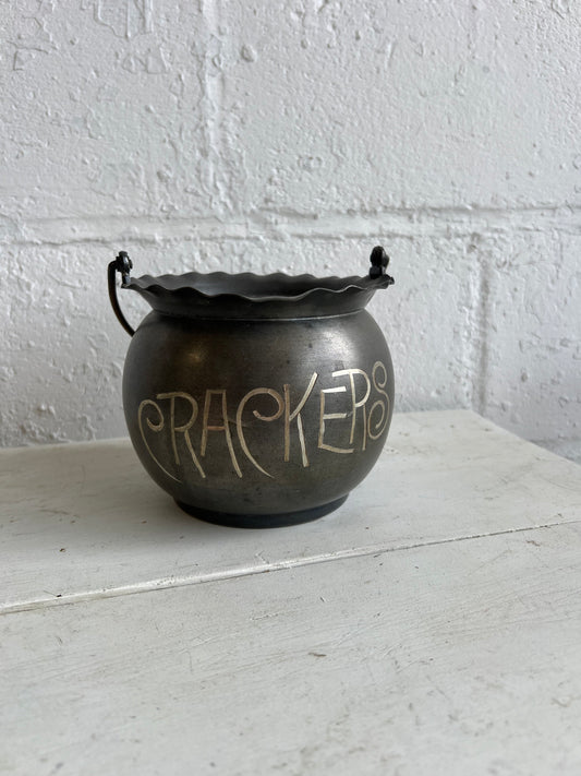 Antique Silverplate Cracker Bowl, Cracker Barrel with Etched Writing, Superior Silver Plate Co.