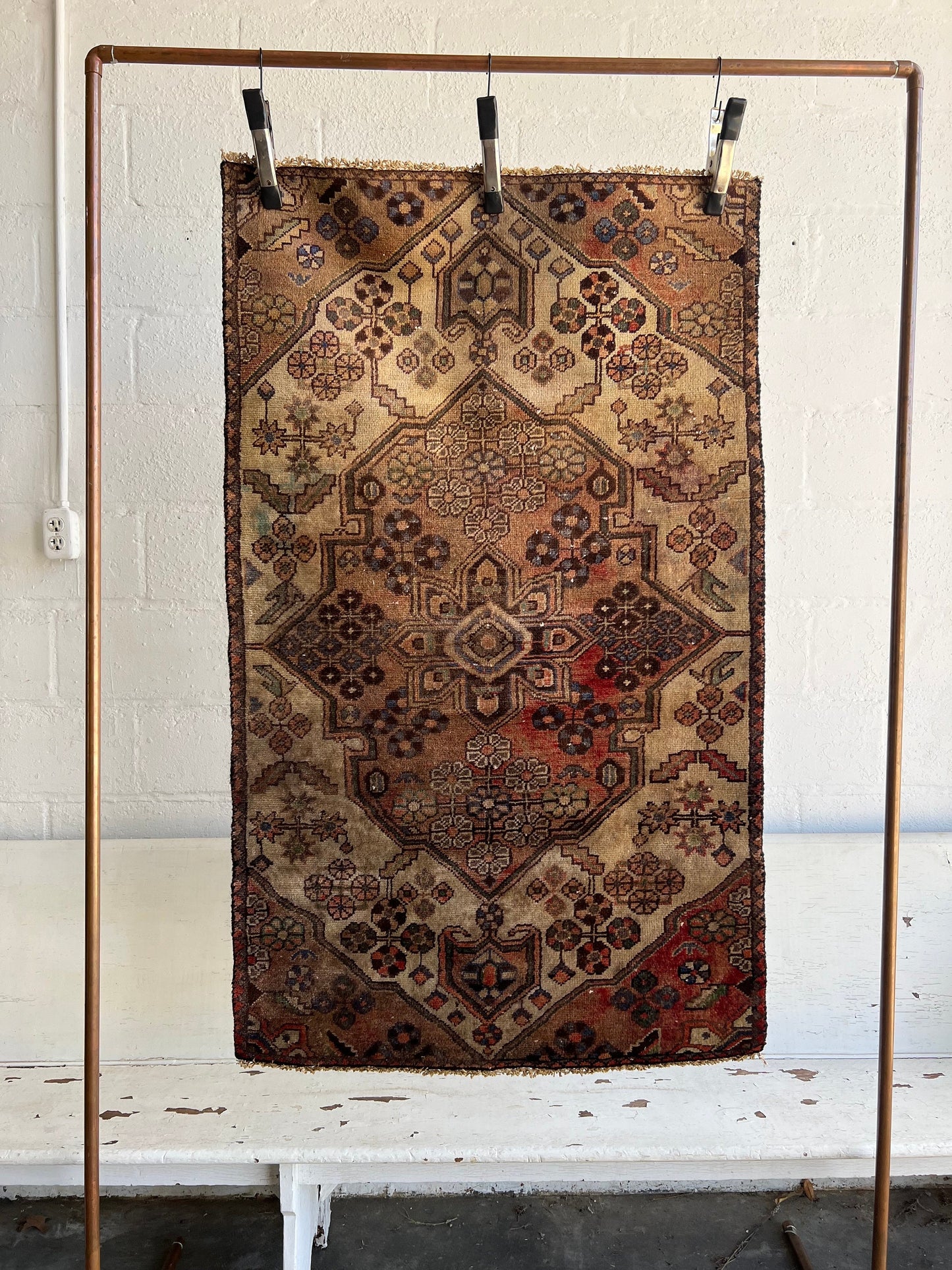Vintage Oriental Rug 2.9’x4.7', Handmade, Muted Brown & Cream Geometric Pattern, Oriental rug Runner, Boho Runner, Hallway Rug, Kitchen Rug