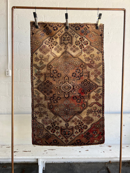 Vintage Oriental Rug 2.9’x4.7', Handmade, Muted Brown & Cream Geometric Pattern, Oriental rug Runner, Boho Runner, Hallway Rug, Kitchen Rug