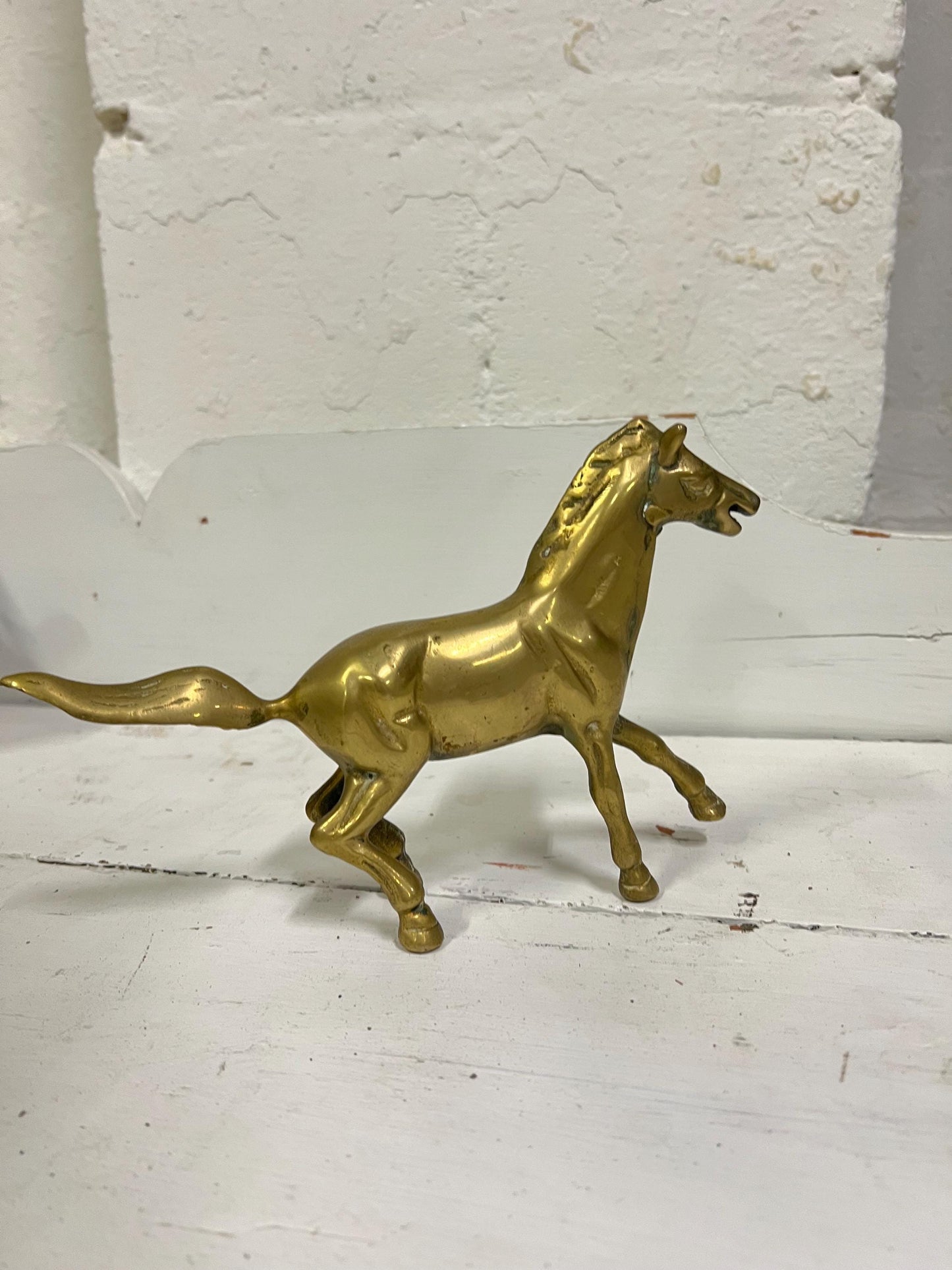 Vintage Brass Horse, 6" Tall, Vintage Brass Animal, Vintage Horse Figurine, Brass, Patina