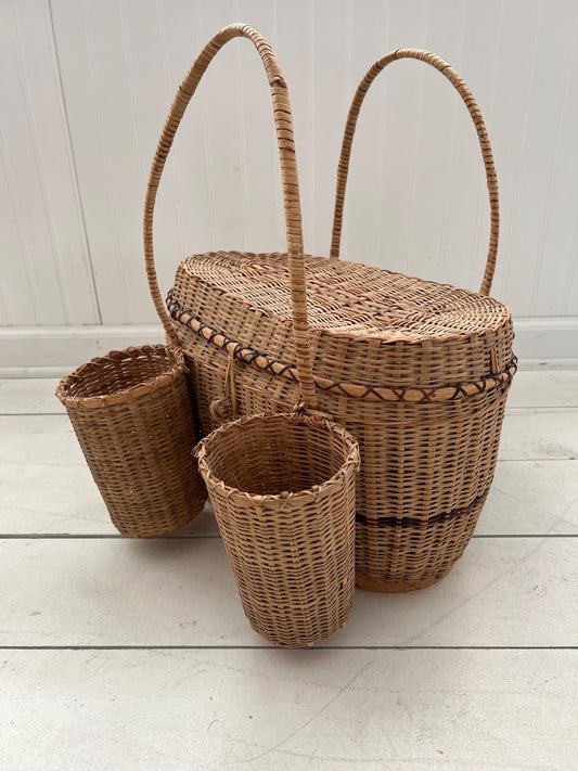 Vintage Woven Wicker Picnic Basket, Wicker Basket, Basket Home Decor, Basket Storage