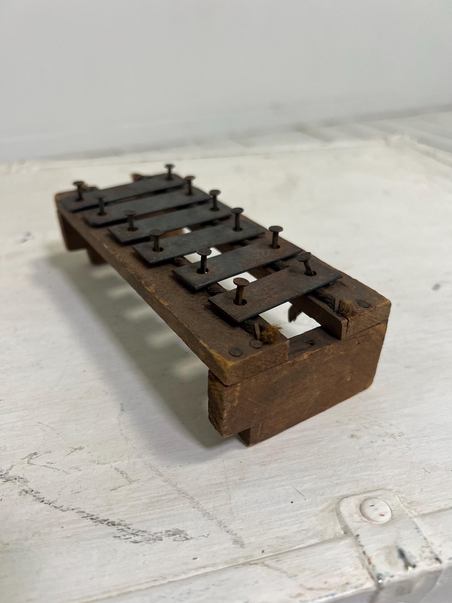 Antique Childs Xylophone, 6.5" Old Metal & Wood Kids Music Toy, Old Instrument, Childs