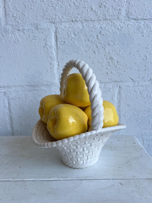 Vintage Ceramic Basket with Yellow Apples, 10" Vintage Apple Basket, Vintage Fall Decor, Fall Apple Basket