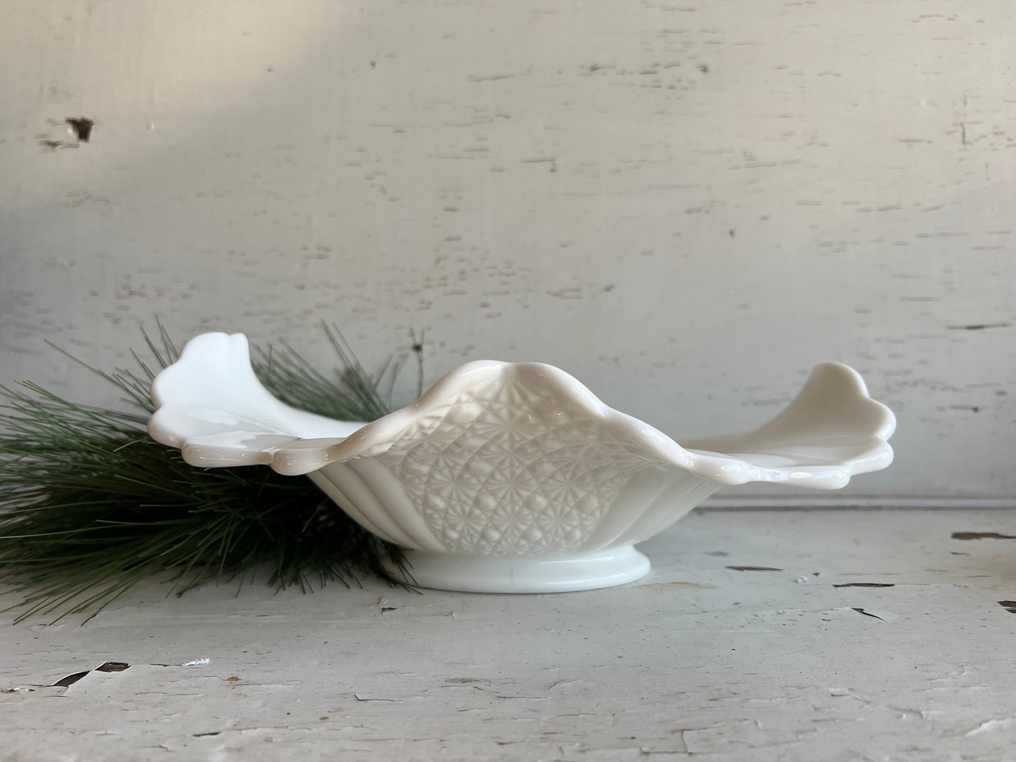 Vintage Fenton Milk Glass Bowl: Daisy Button Design, 12" Serving Dish