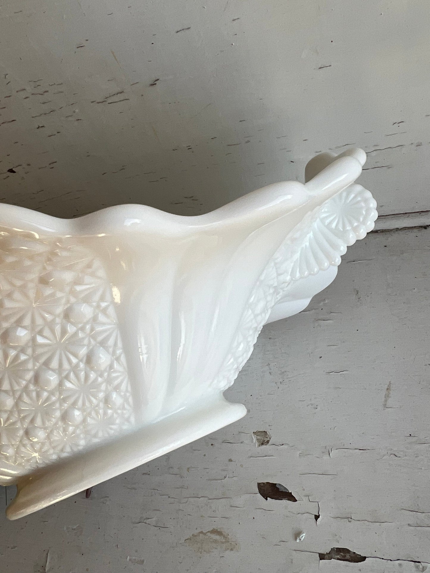 Vintage Fenton Milk Glass Bowl: Daisy Button Design, 12" Serving Dish