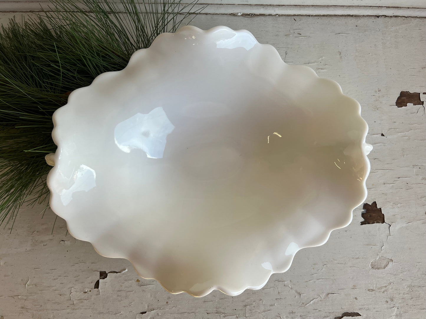 Vintage Fenton Milk Glass Bowl: Daisy Button Design, 12" Serving Dish