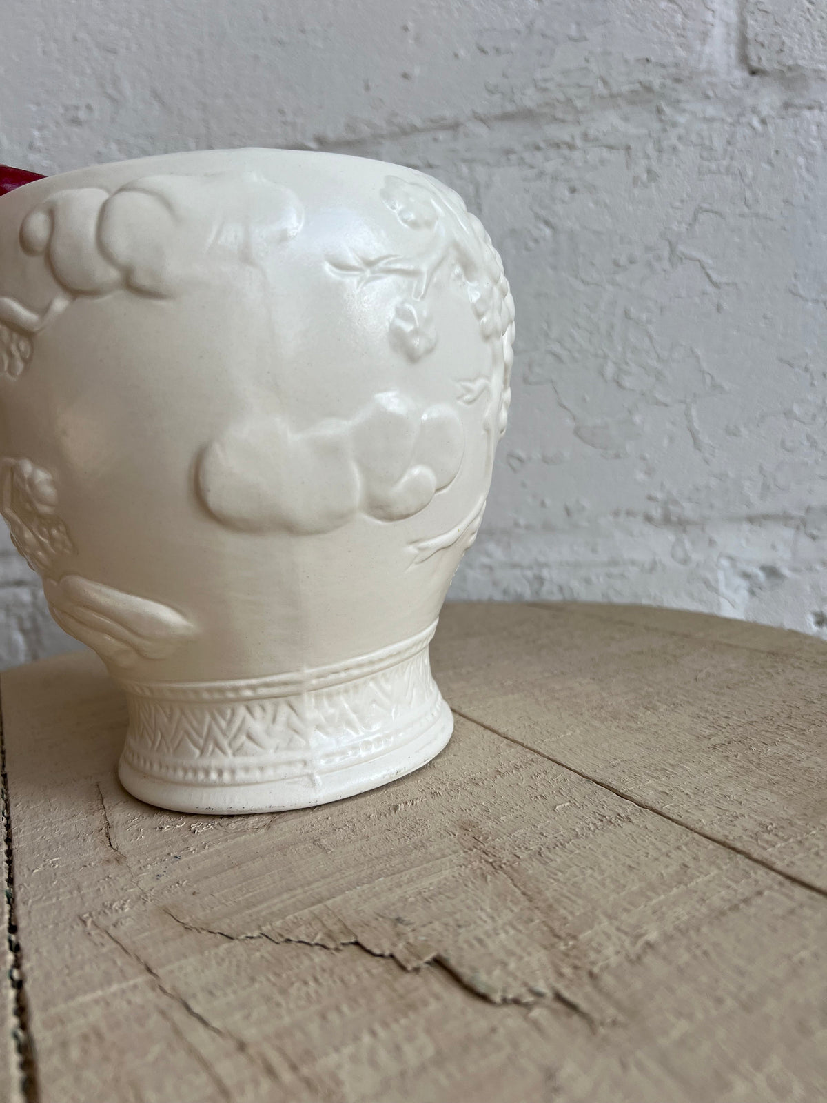 Vintage White Ginger Jar | Heirloom Mold with No Lid | Branch & Floral Pattern