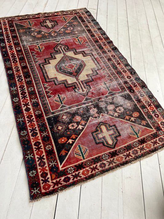 Vintage Oriental Runner Rug: Red, Orange & Brown Boho Hallway Rug (4.2'x6.10)