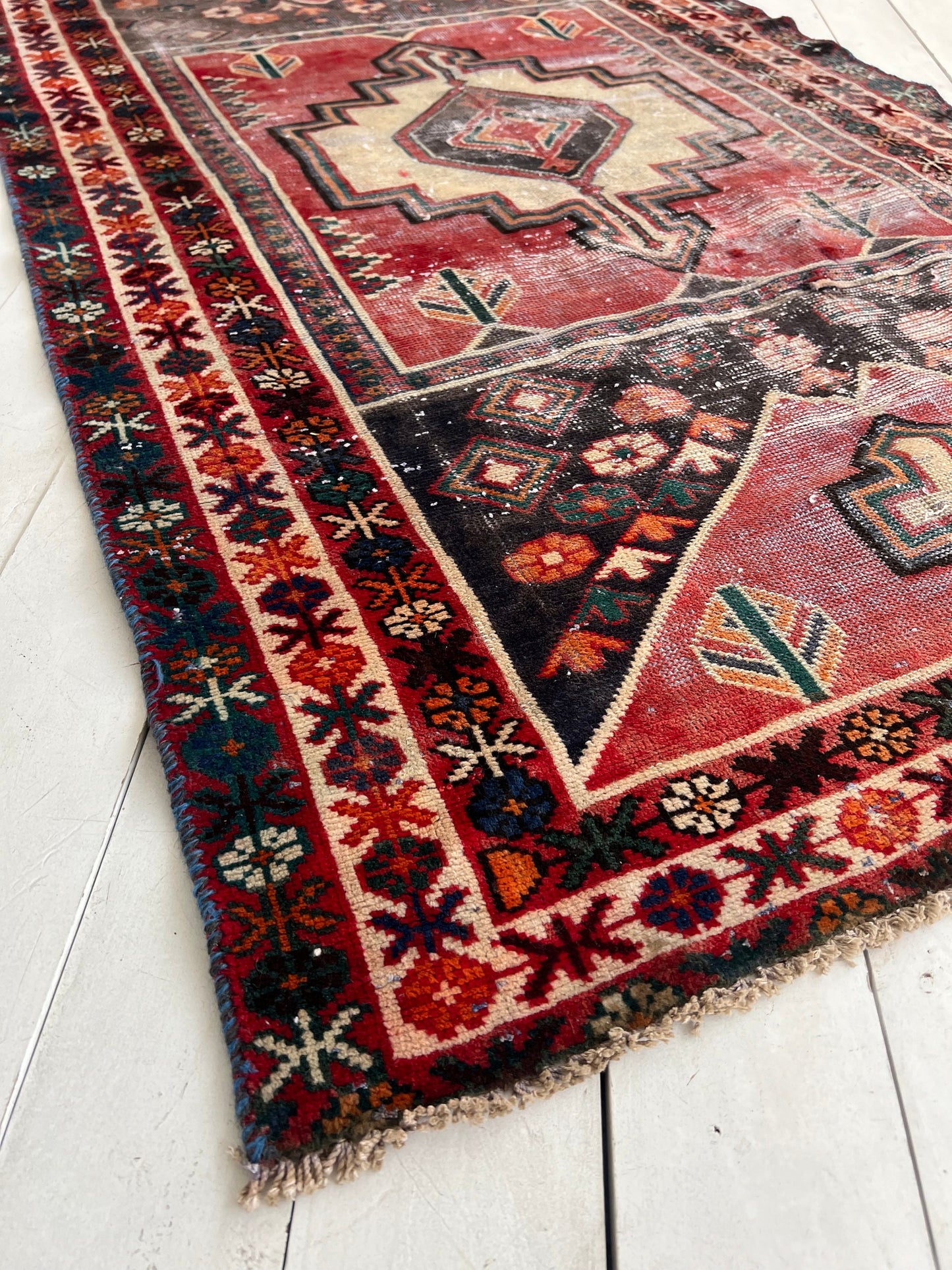 Vintage Oriental Runner Rug: Red, Orange & Brown Boho Hallway Rug (4.2'x6.10)