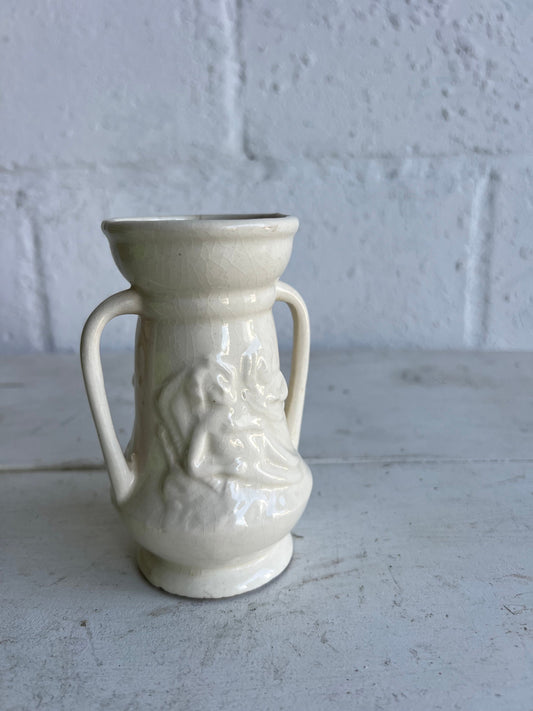 Vintage White Vase: Made in Japan, Two Figures Design