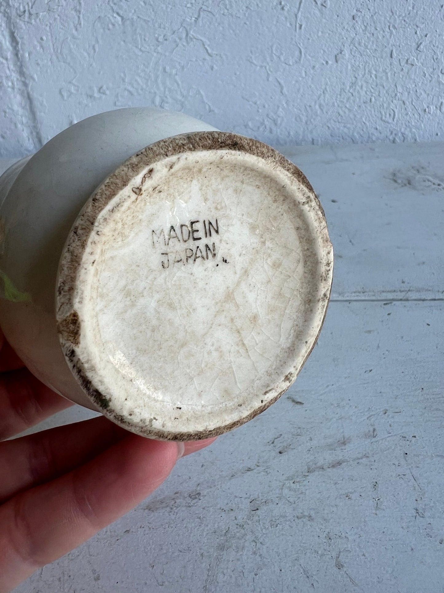 Vintage White Vase: Made in Japan, Two Figures Design