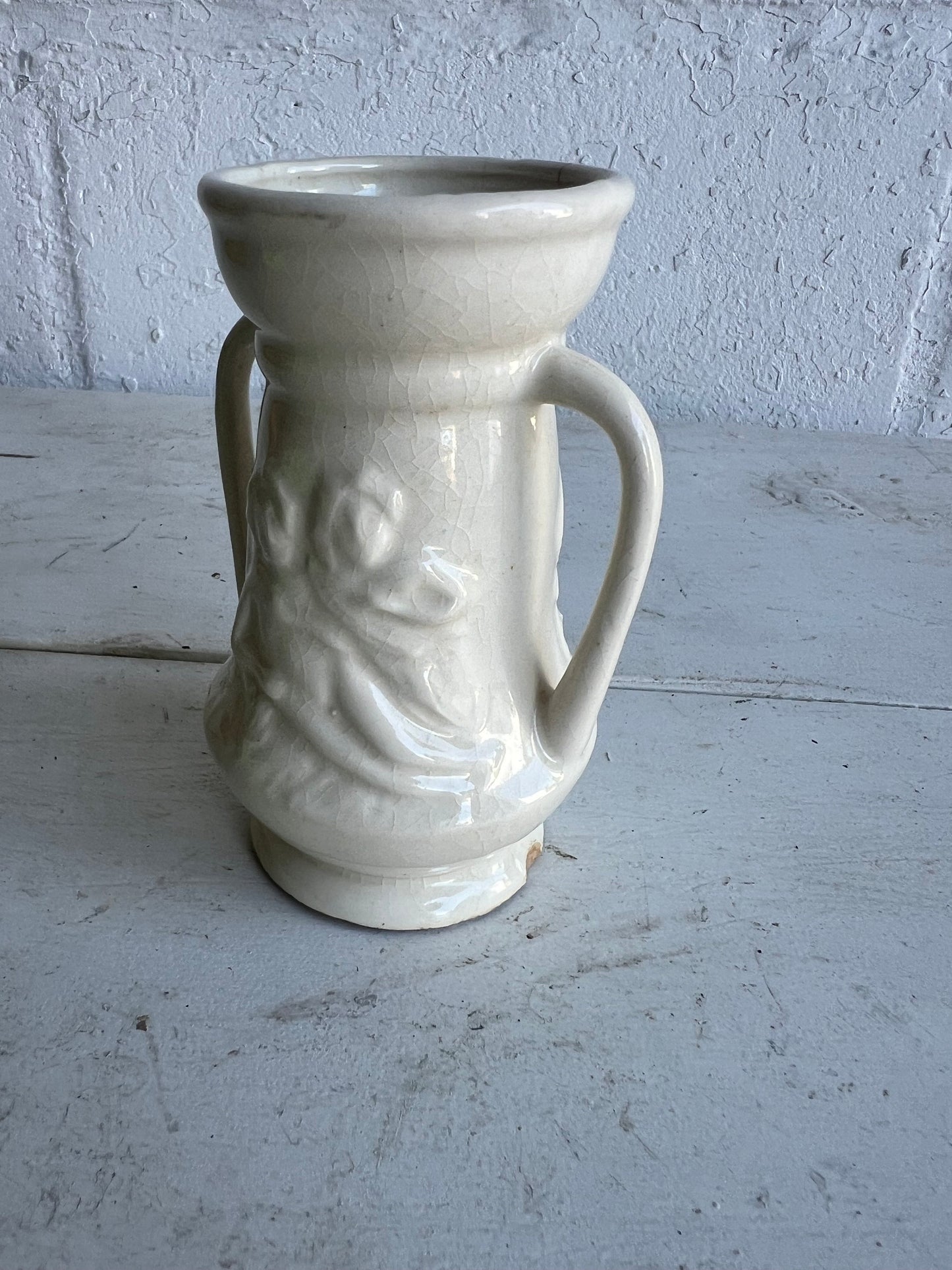 Vintage White Vase: Made in Japan, Two Figures Design