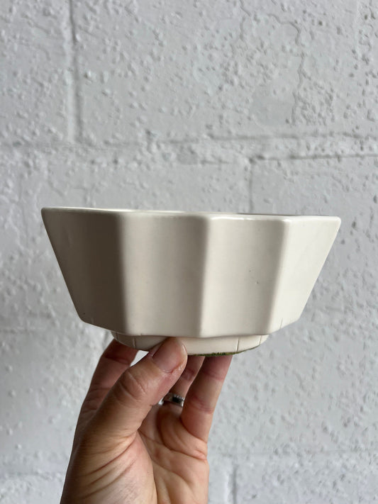 Vintage MCM Pottery Planter: Geometric USA Bowl, Neutral Decor (6.5")
