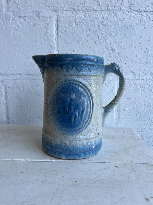 Antique Salt Glaze Stoneware Pitcher: Farmhouse Cow Decor (8")