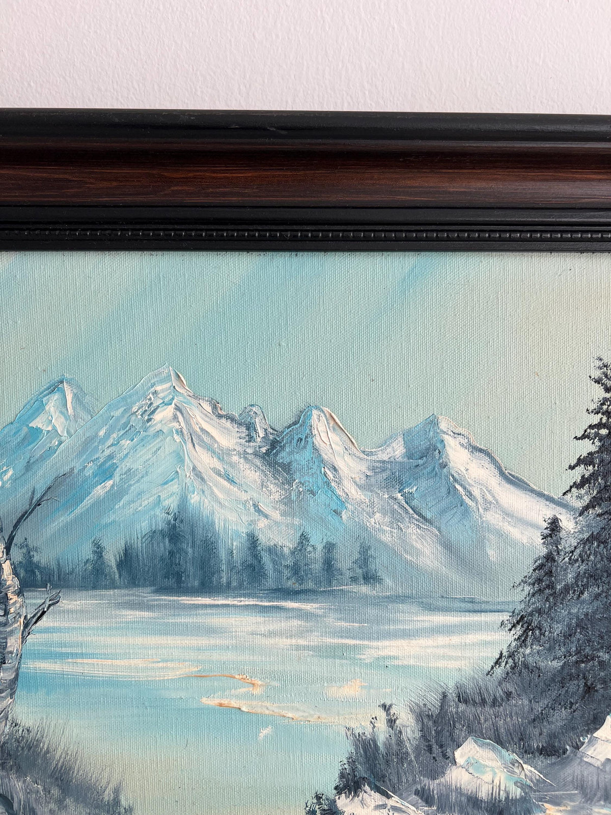 Vintage Snowy Mountain Painting: Framed Landscape Art (20x16)