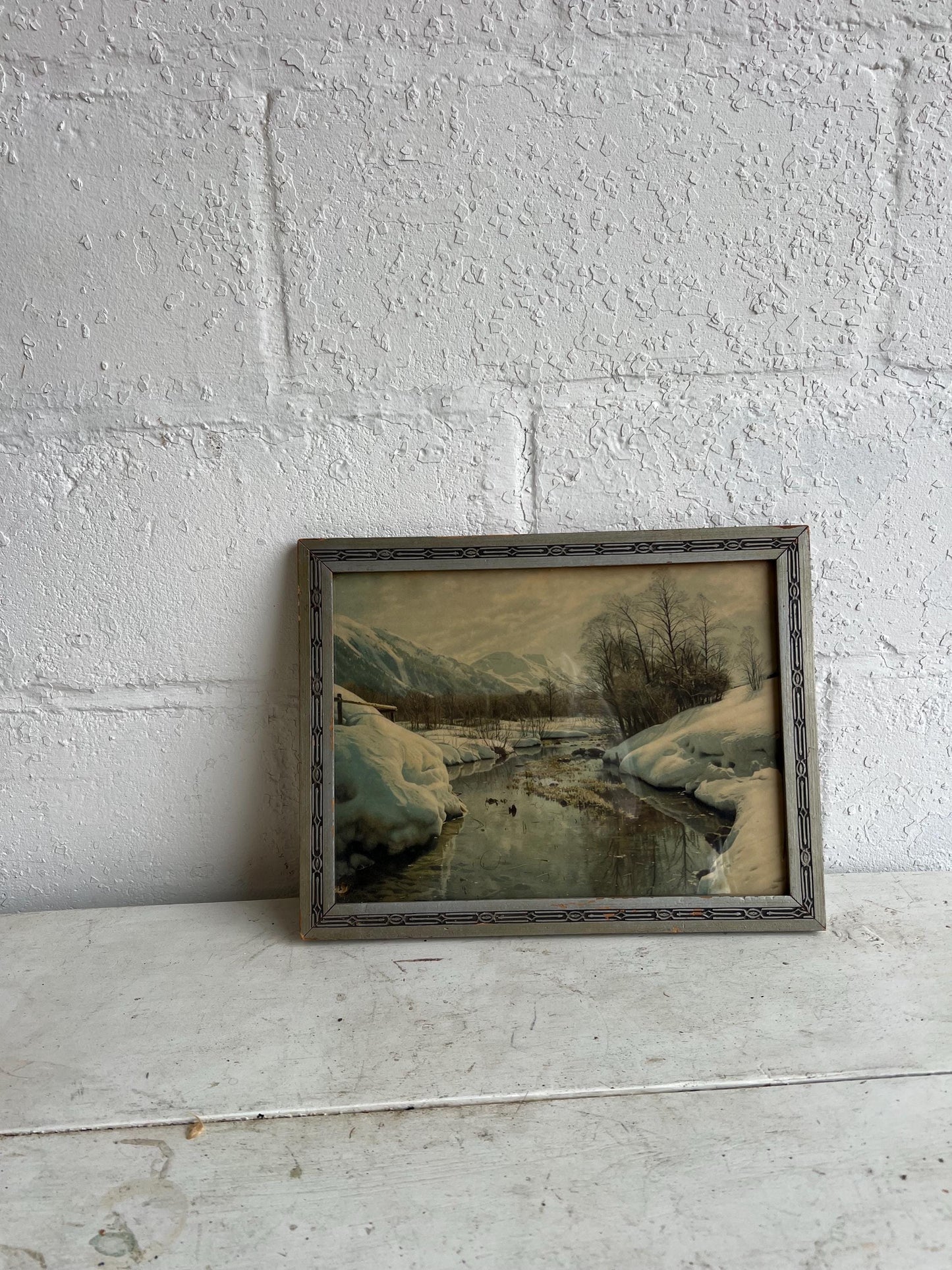 Vintage Framed Winter Landscape Art Print by Peder Mork Monsted (11.5x14.5)