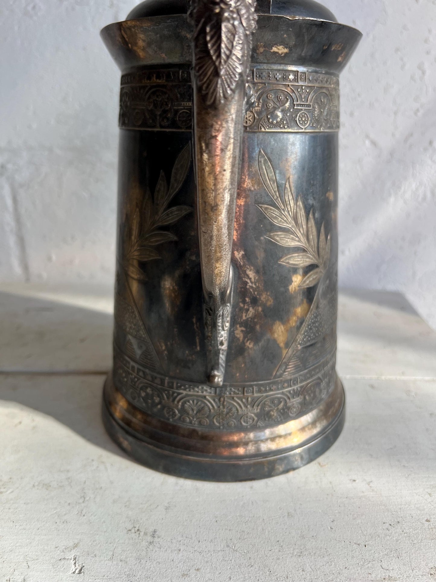 Antique Albany Quadruple Plate Silver Etched Water Pitcher