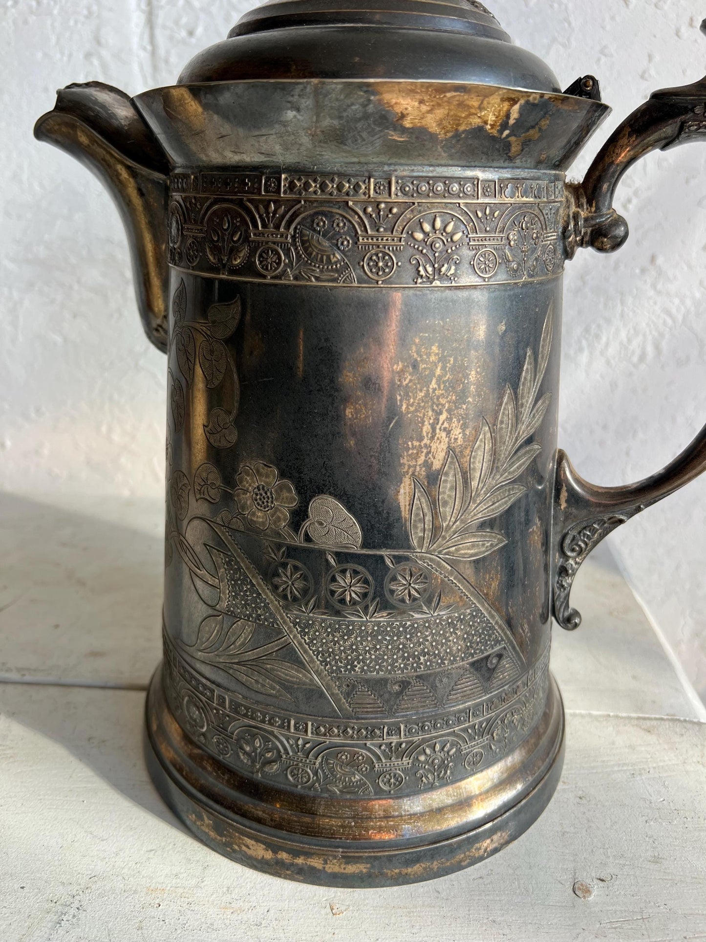 Antique Albany Quadruple Plate Silver Etched Water Pitcher