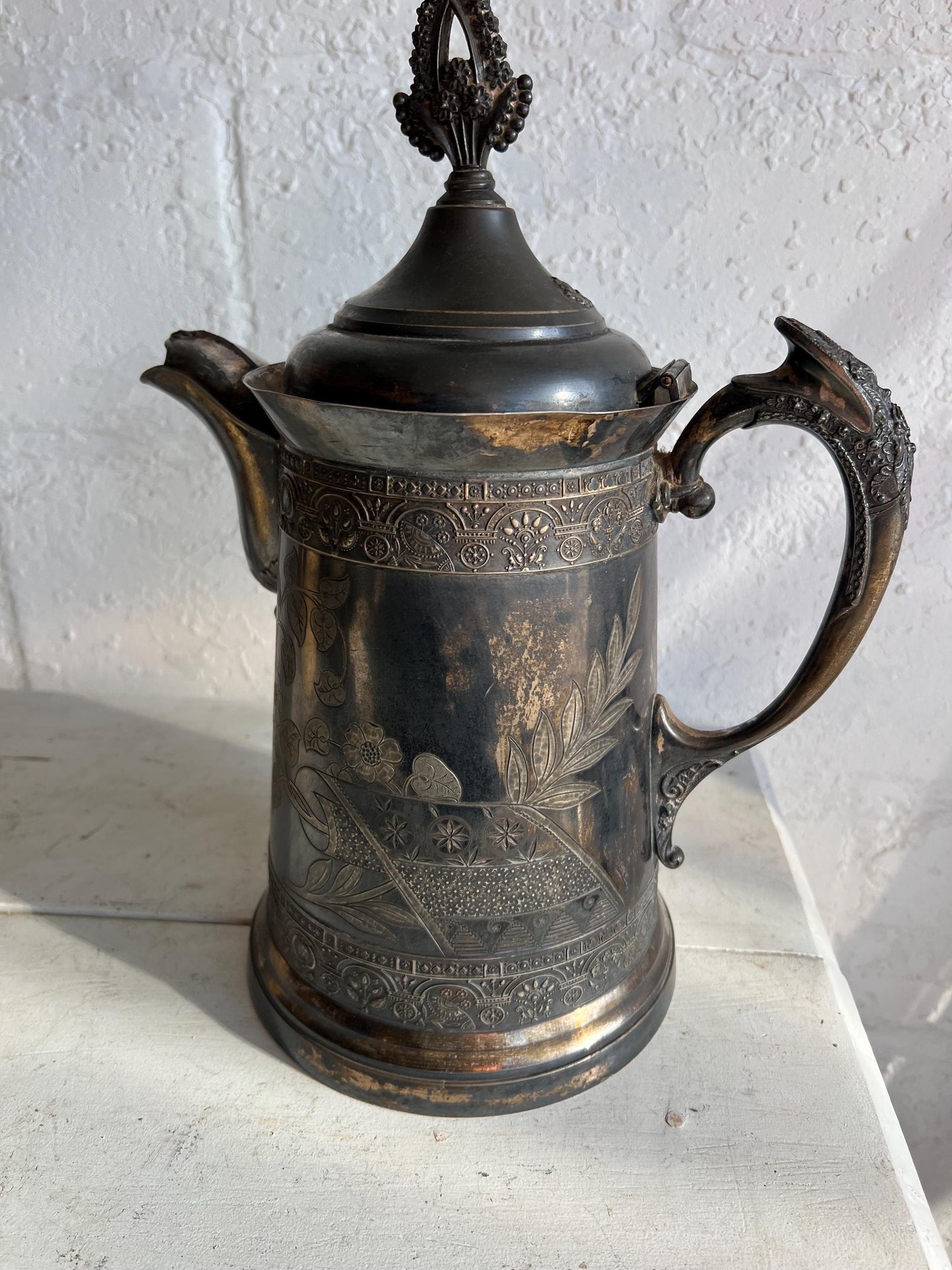 Antique Albany Quadruple Plate Silver Etched Water Pitcher