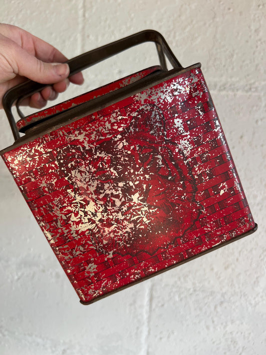 Vintage Red Metal Tobacco Tin: Rusty Chippy Industrial Basket
