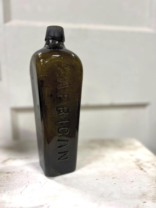 Antique African Gin Bottle: 1860s-1890s Green Glass Apothecary Decor