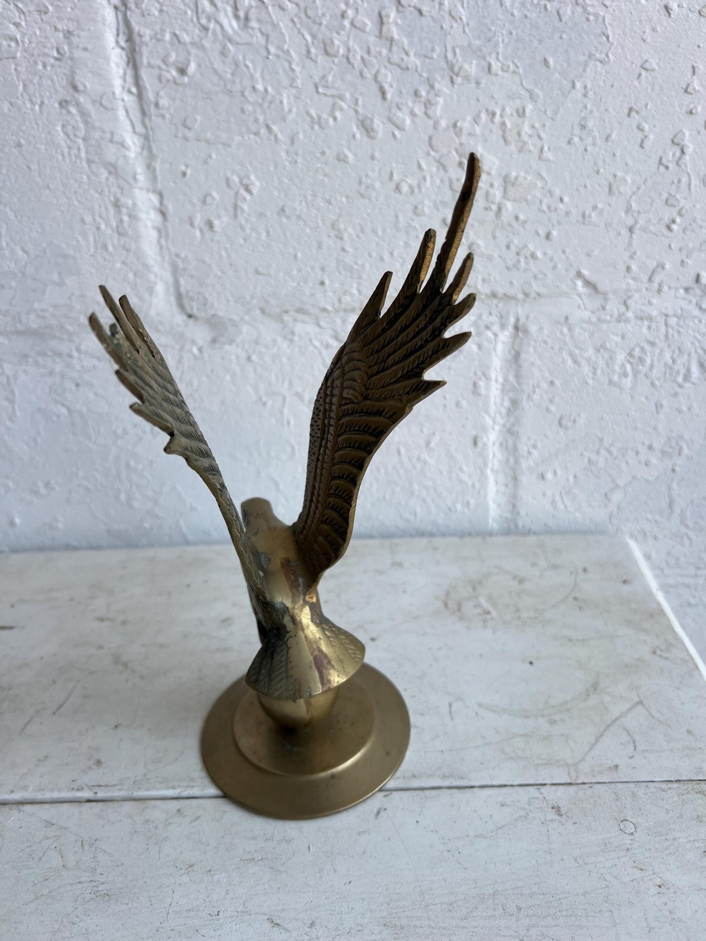 Vintage Brass Bald Eagle Statue: Patina Animal Figurine